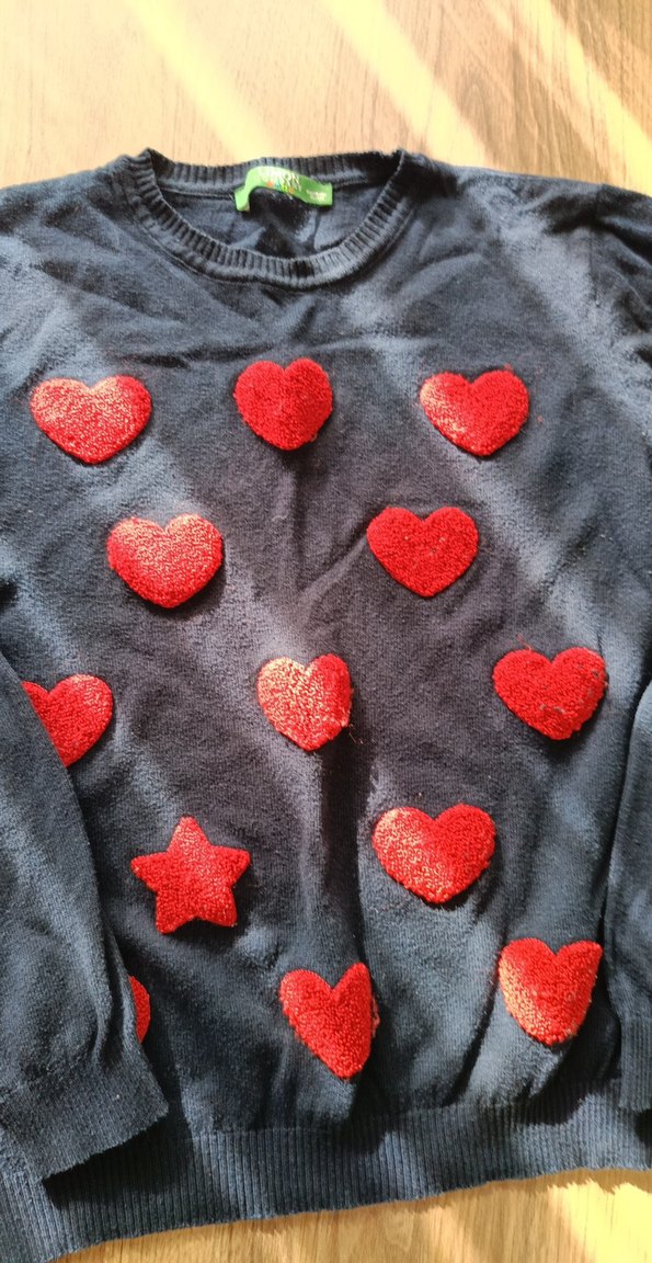 Limon Kırmızı Kalp Desenli Çocuk Triko Kazak - Görsel 3