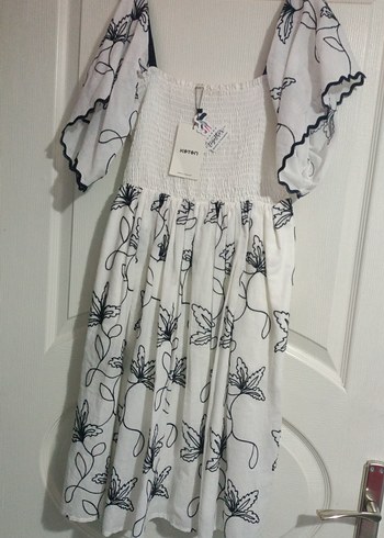 Nakışlı Uzun Beyaz Bohem Kadın Elbise - Görsel 2