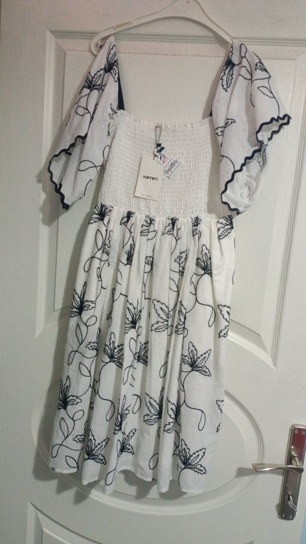 Nakışlı Uzun Beyaz Bohem Kadın Elbise - Görsel 2