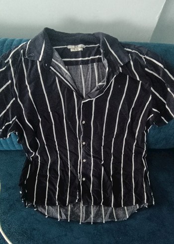 Düğmeli lacivert çizgili erkek Gömlek - Görsel 3