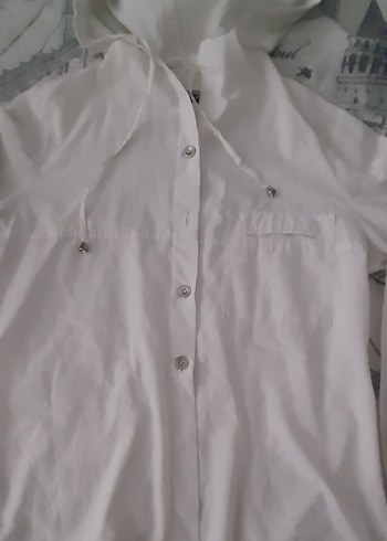 Düğmeli Beyaz Midi Kadın Yağmurluk - Görsel 5