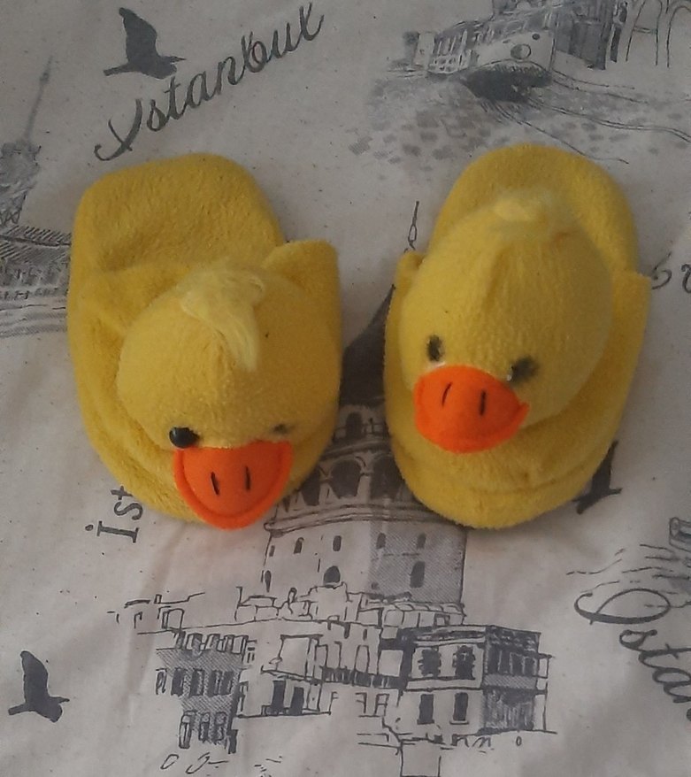 Kız Çocuk Sarı Düğmeli Ördek Nakışlı Terlik - Görsel 2