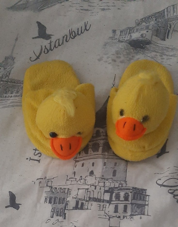 Kız Çocuk Sarı Düğmeli Ördek Nakışlı Terlik - Görsel 3