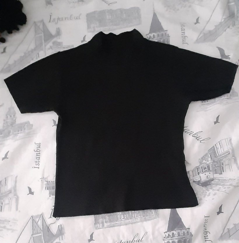 Kız Çocuk Siyah Kısa Kollu Balıkçı Yaka Tişört - Görsel 4