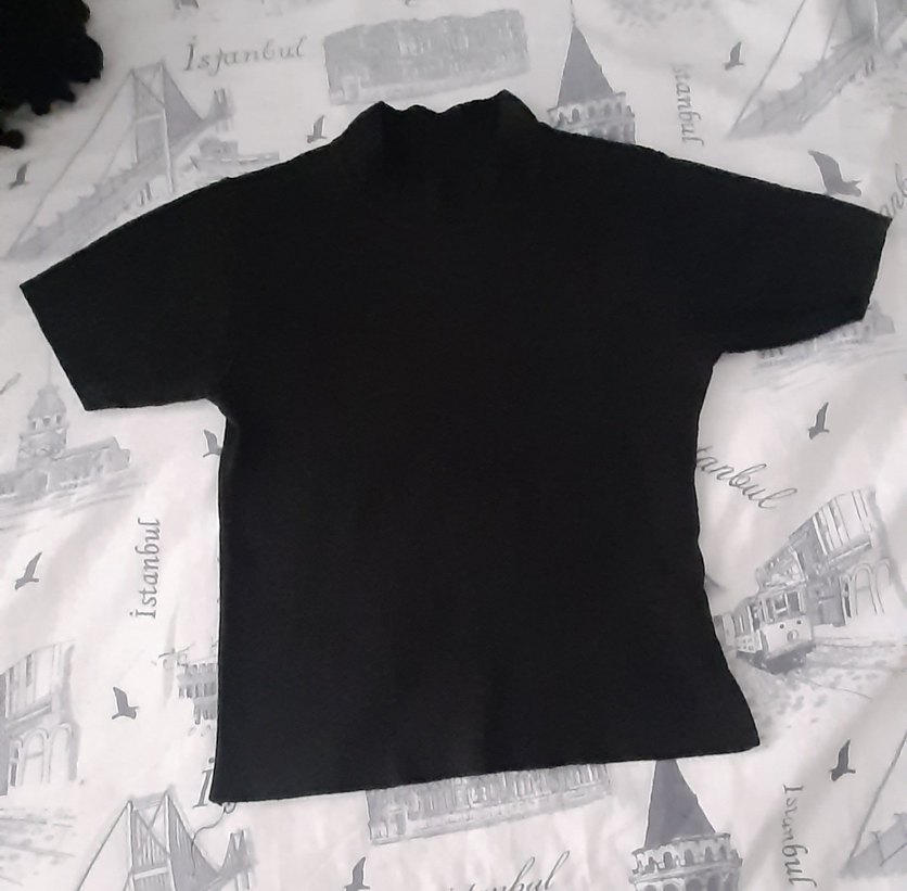 Kız Çocuk Siyah Kısa Kollu Balıkçı Yaka Tişört - Görsel 2