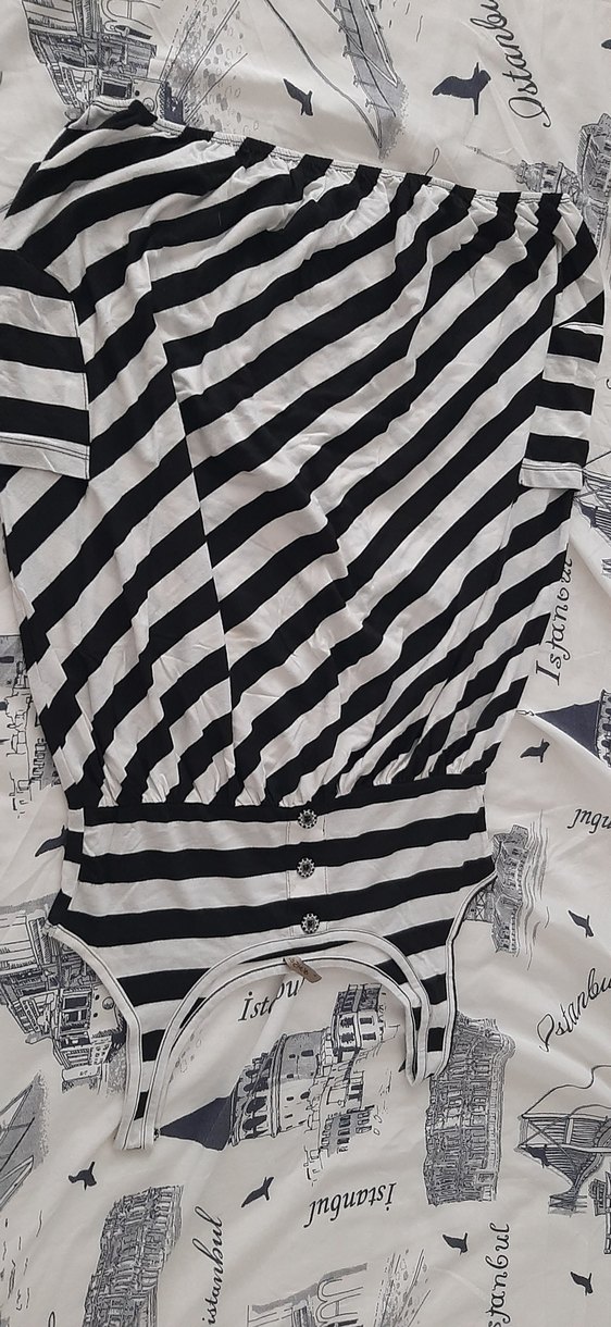 Çizgili Piliseli Midi Hamile tunik - Görsel 3