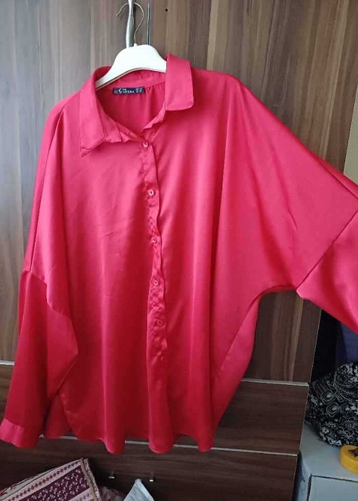 Yarasa kol salaş saten pamuk kadın gömlek - Görsel 3