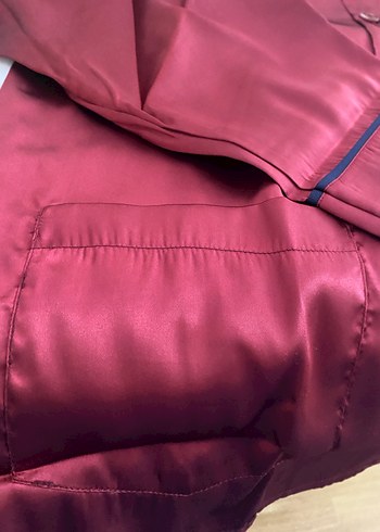 Bordo Saten Düğmeli erkek pijama takımı - Görsel 3