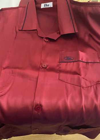 Bordo Saten Düğmeli erkek pijama takımı - Görsel 5