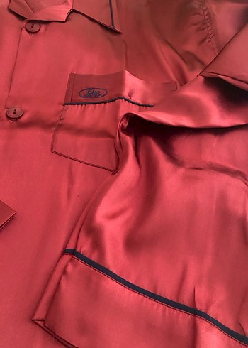 Bordo Saten Düğmeli erkek pijama takımı - Görsel 2