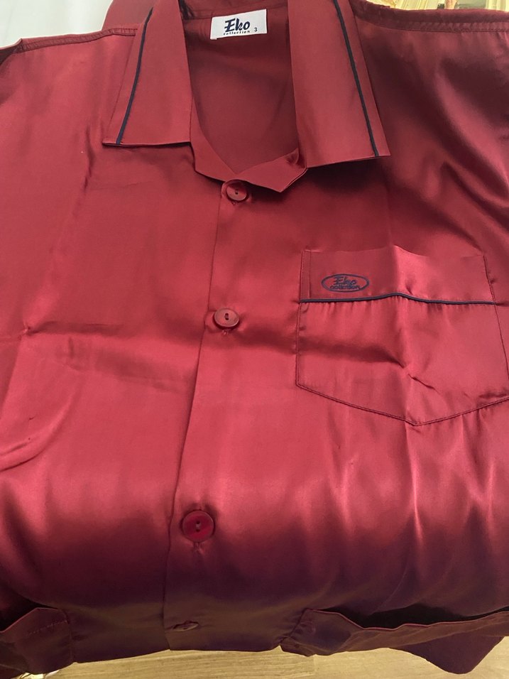 Bordo Saten Düğmeli erkek pijama takımı - Görsel 5