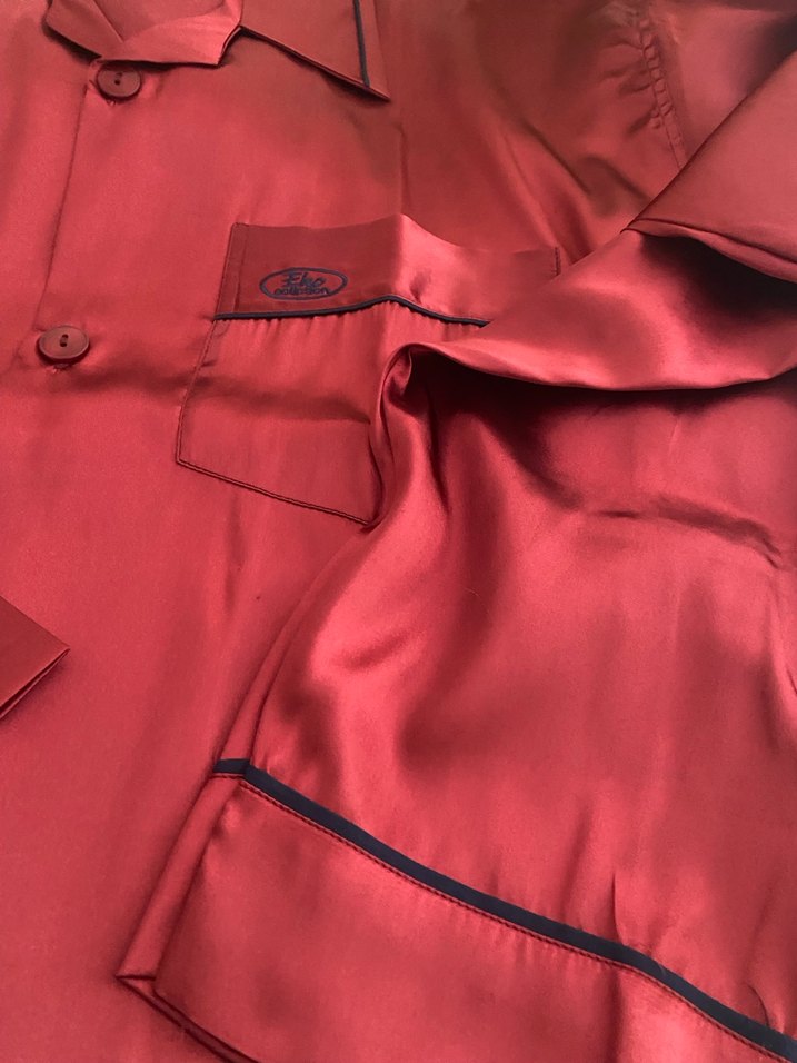 Bordo Saten Düğmeli erkek pijama takımı - Görsel 2