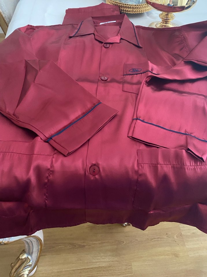 Bordo Saten Düğmeli erkek pijama takımı - Görsel 4
