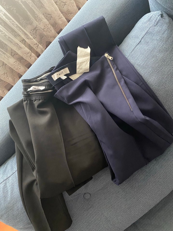 TWIST Kadın Gri Regular Fit Fermuarlı Kumaş Pantolon — görsel 3/4