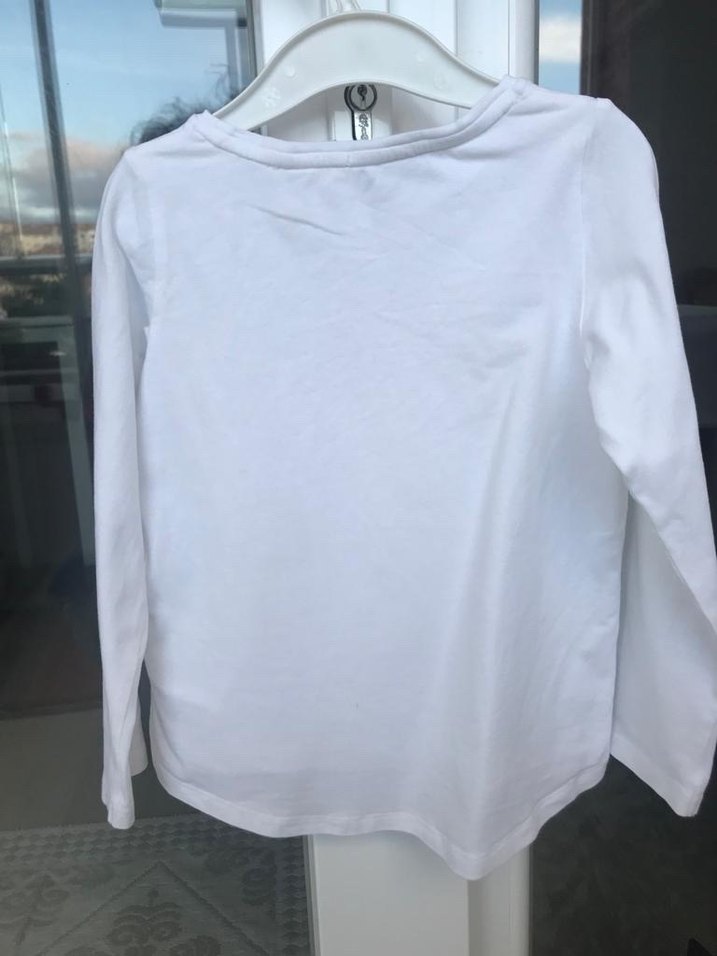 4-6 yaş,Kız Çocuk Beyaz Uzun Kollu Pamuklu Tişört - Görsel 2