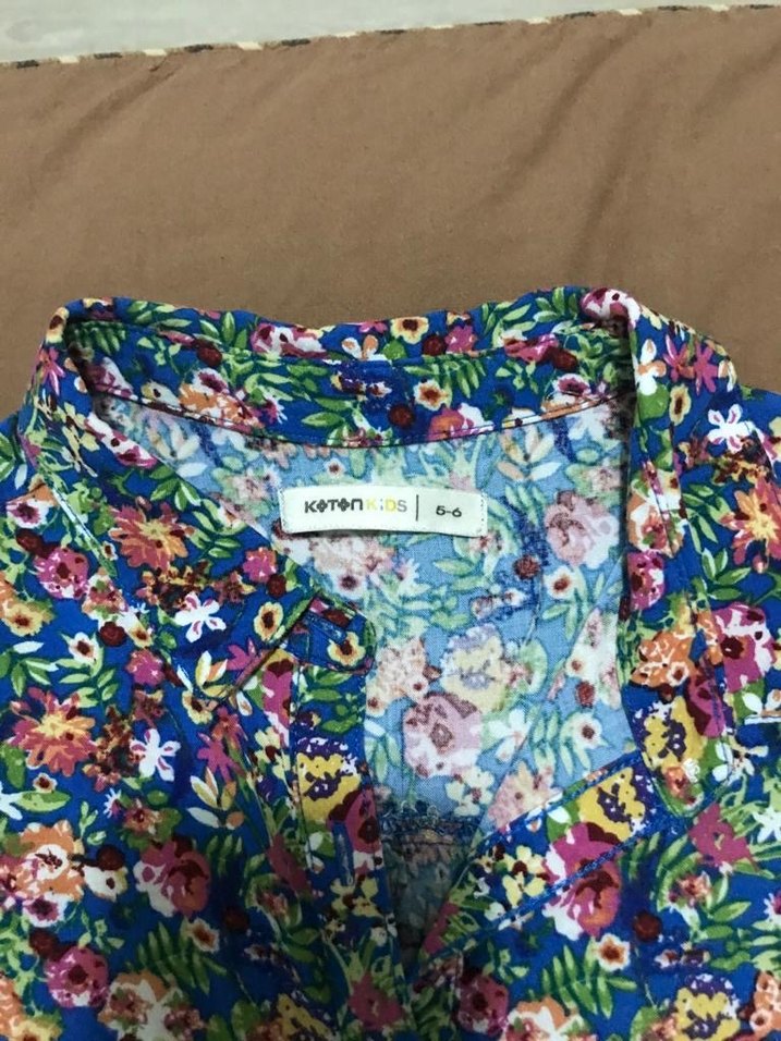 5-6 yaş, Çiçek Desenli Renkli Kolsuz Kadın Gömlek - Görsel 3