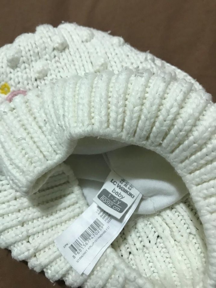 1-2 yaş Beyaz Nakışlı Örgü kız çocuk Bere - Görsel 2