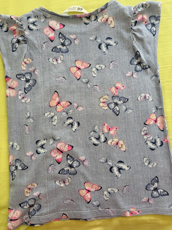 8-10 yaş Kelebek Desenli Gri Kız Tişörtü - Görsel 2