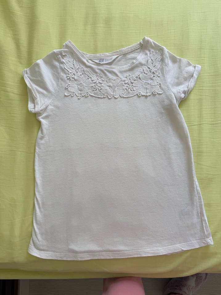 8-10 yaş Kız Çocuk Beyaz Dantelli Nakışlı Tişört - Görsel 2