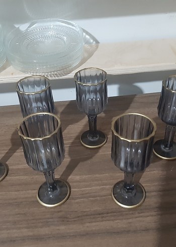 Paşabahçe Gri Şeffaf Altın Kenarlı Kadehler