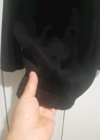 Siyah Kapüşonlu Midi Kadın kalın polar kaban - Görsel 10