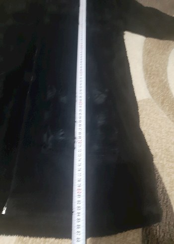 Siyah Kapüşonlu Midi Kadın kalın polar kaban - Görsel 11