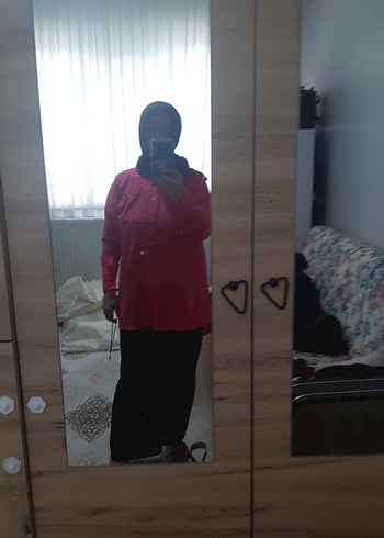 Kırmızı Uzun Kollu bayan gömlek - Görsel 2