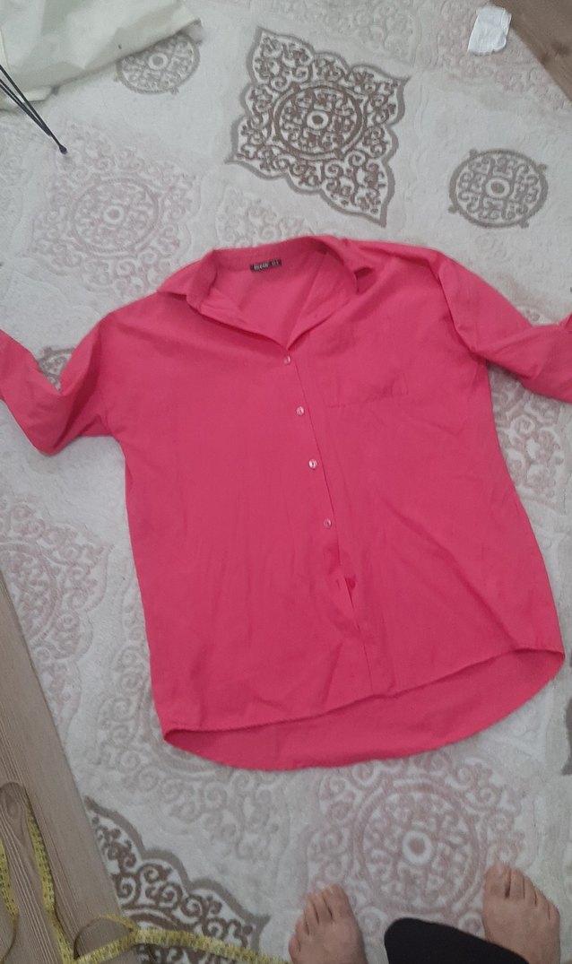 Kırmızı Uzun Kollu bayan gömlek - Görsel 4