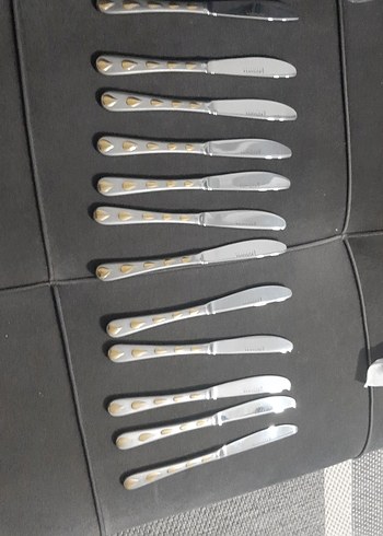 gri ve gold damla Desenli 12'li Bıçak Seti - Görsel 6