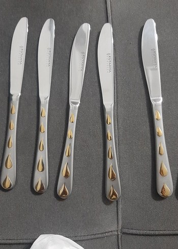 gri ve gold damla Desenli 12'li Bıçak Seti - Görsel 4