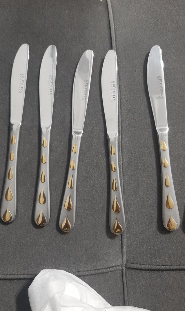 gri ve gold damla Desenli 12'li Bıçak Seti - Görsel 4