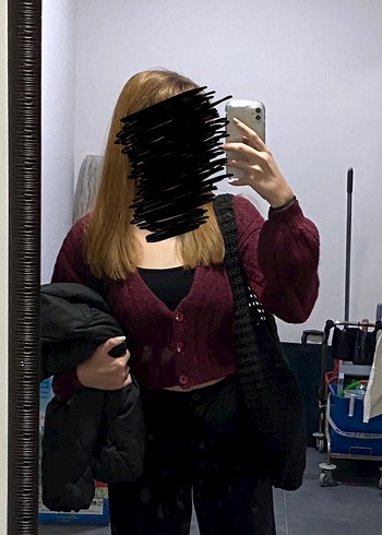 Bordo Düğmeli Triko Hırka - Görsel 5