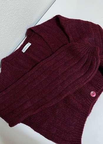 Bordo Düğmeli Triko Hırka - Görsel 2