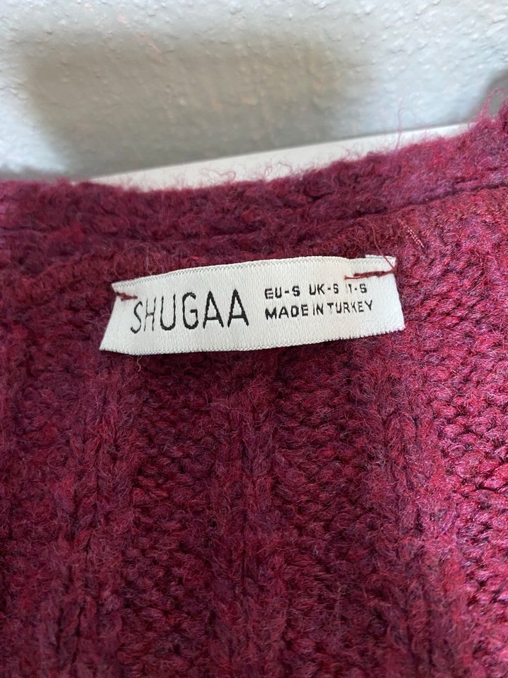 Bordo Düğmeli Triko Hırka - Görsel 4