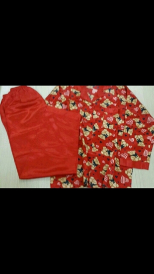 saten ayicikli kirmizi pijama