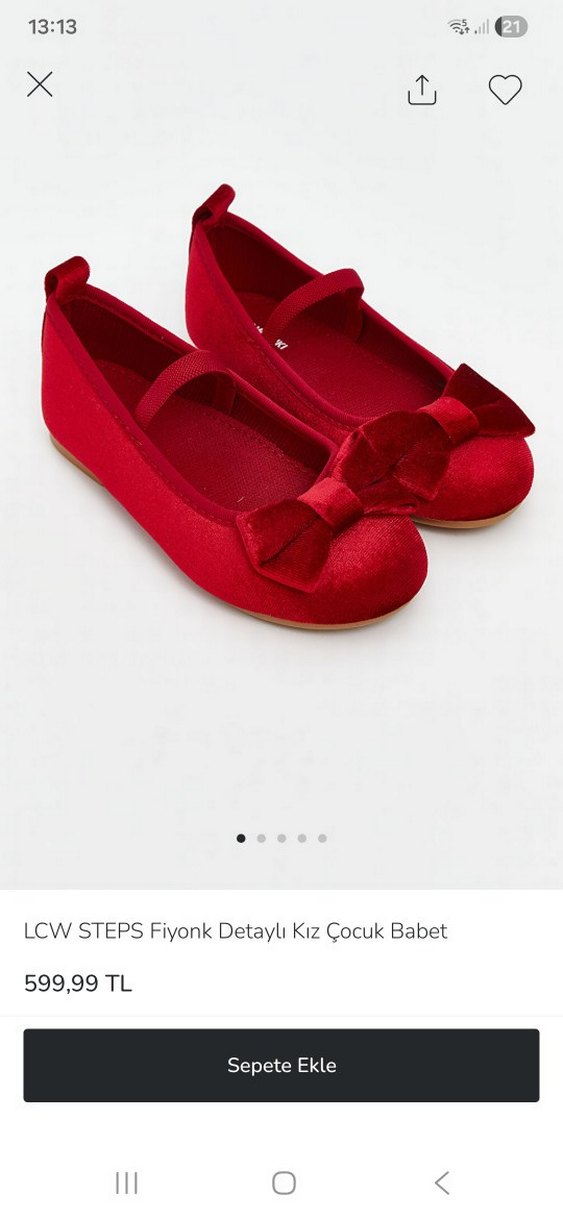 kırmızı Kadife Fiyonk Detaylı Kız Babet - Görsel 4