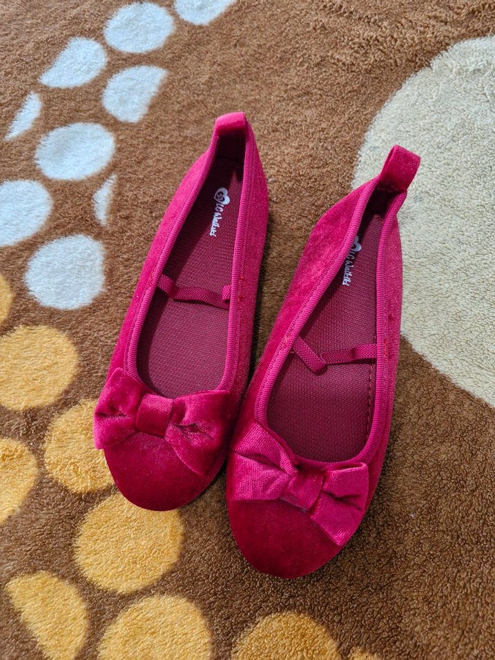 kırmızı Kadife Fiyonk Detaylı Kız Babet - Görsel 2