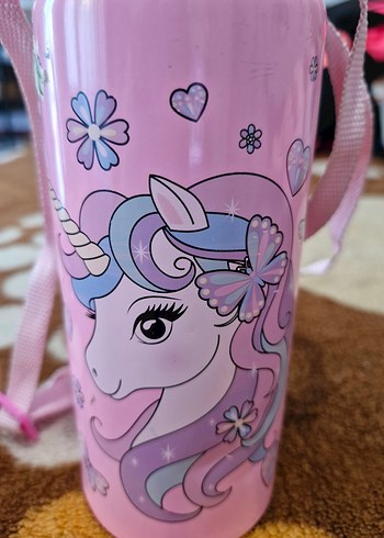 Pembe Unicorn Desenli Çocuk Termos suluk - Görsel 2