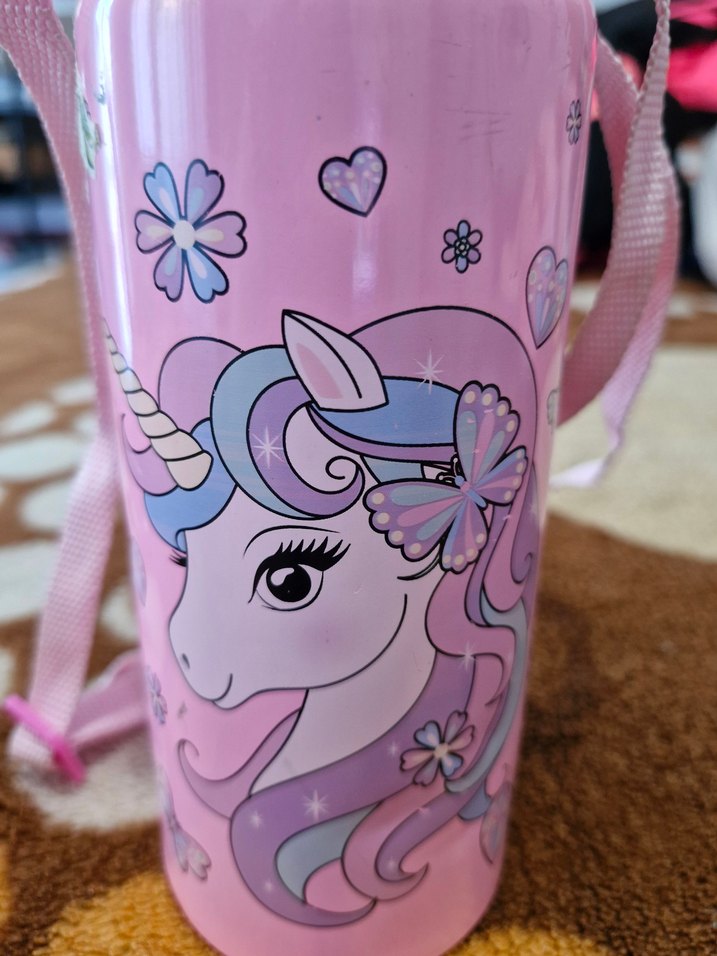 Pembe Unicorn Desenli Çocuk Termos suluk - Görsel 2
