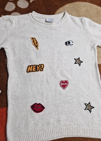 Nakışlı Gri Uzun Kollu Triko Kazak - Görsel 4