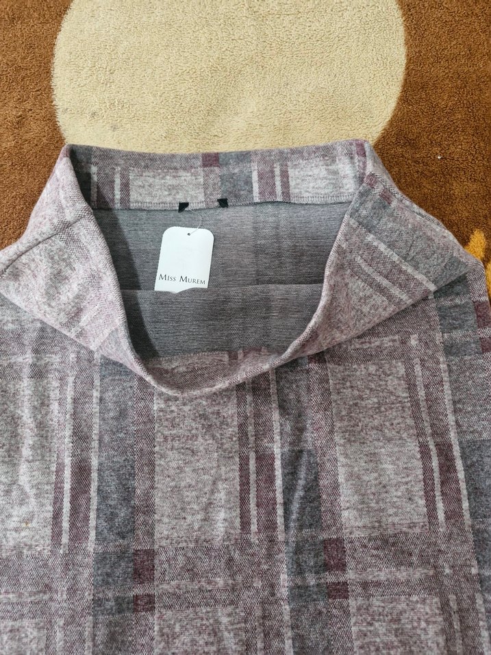 Gri bordo Kadın Midi Örgü Etek - Görsel 2