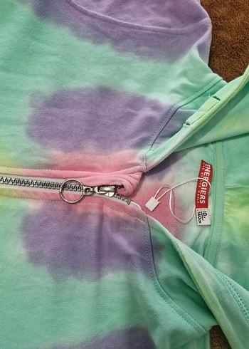 Kız Çocuk Kapüşonlu Fermuarlı Batik Sweatshirt - Görsel 3