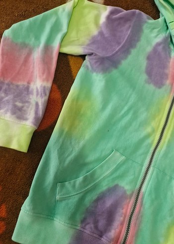 Kız Çocuk Kapüşonlu Fermuarlı Batik Sweatshirt - Görsel 5