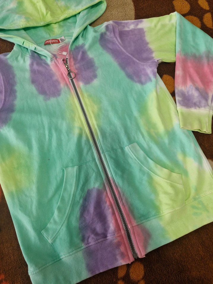 Kız Çocuk Kapüşonlu Fermuarlı Batik Sweatshirt - Görsel 4