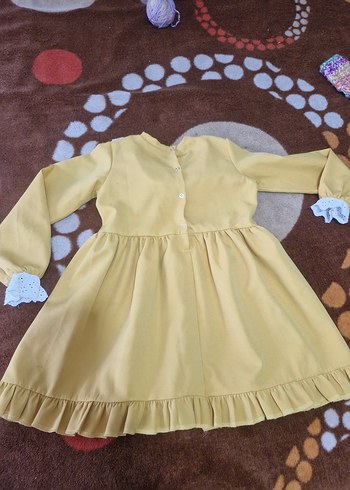 Uzun Kollu Sarı Fırfırlı Kız Çocuk Elbisesi - Görsel 2