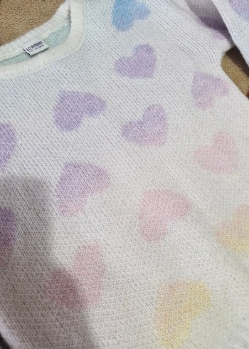 Kız Çocuk Renkli Kalp Desenli Triko Kazak - Görsel 4