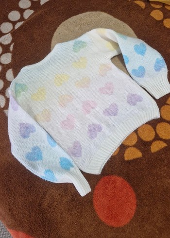 Kız Çocuk Renkli Kalp Desenli Triko Kazak - Görsel 3