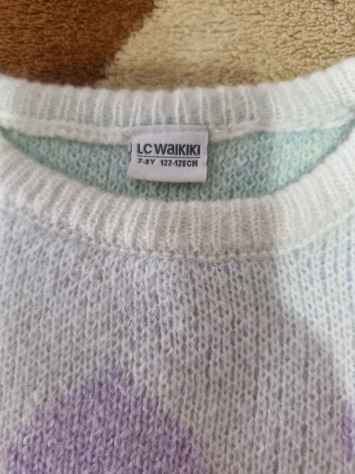 Kız Çocuk Renkli Kalp Desenli Triko Kazak - Görsel 2