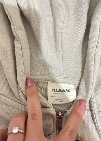 Pull and Bear Bej Baskılı Fermuarlı Kapüşonlu Sweatshirt