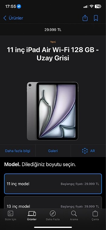 İpad 11 inç M3 128gb uzay grisi